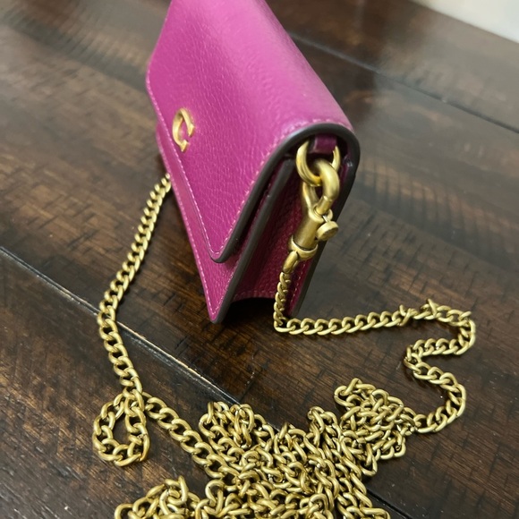 Coach Magenta Leather Crossbody Bag with Gold Chain.# F2354 - Picture 3 of 7